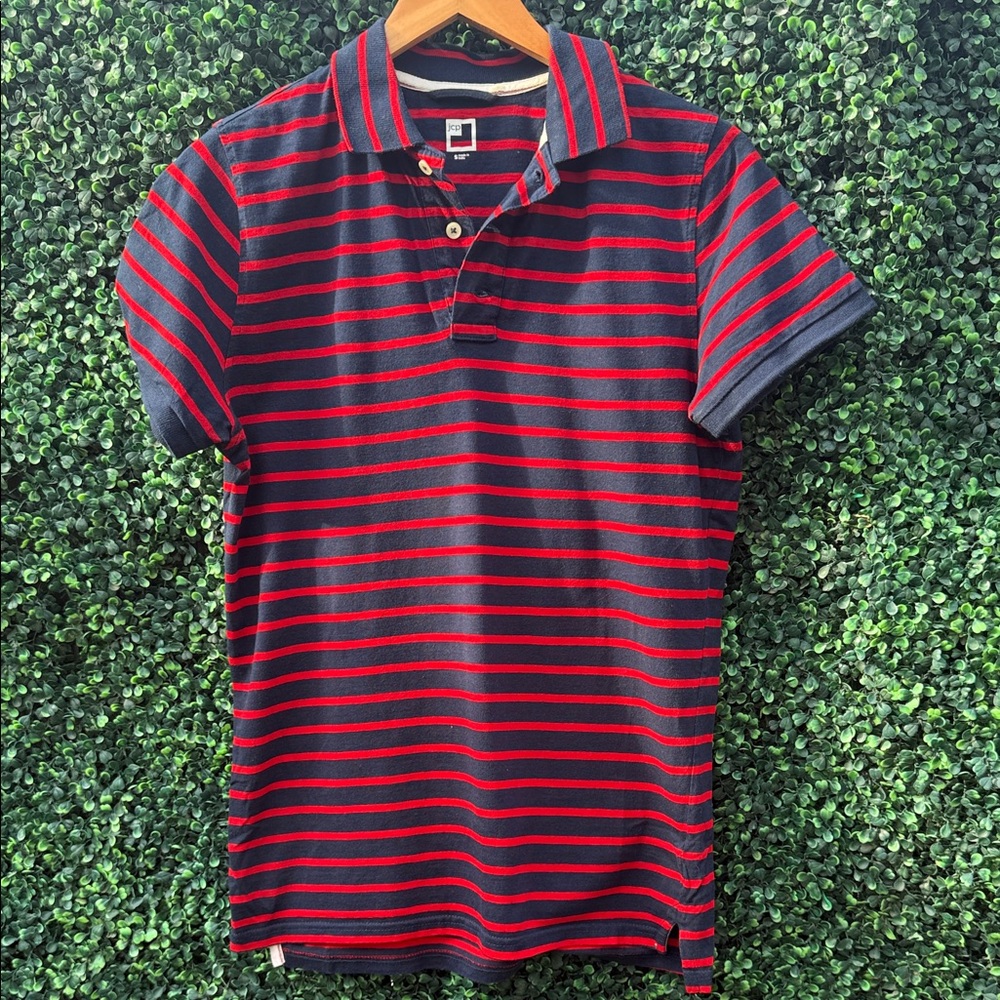 JCPenney Red and Black Striped Polo Shirt